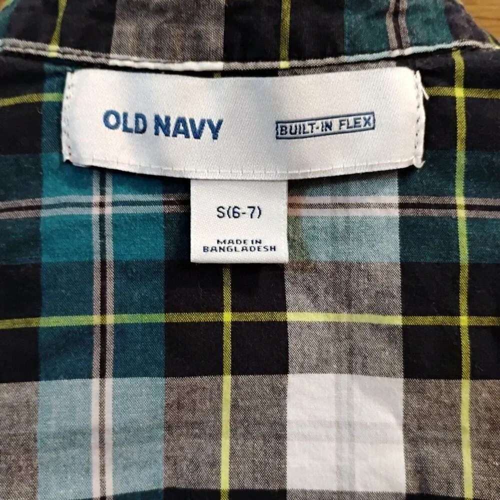 Old Navy Blue Gray Plaid Long Sleeve Button Down Shirt Size S
